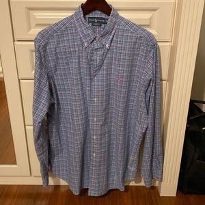 Ralph Lauren , mens button down shirt-XL   Blue plaid.